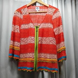 Ivy Jane orange knit embellished zip up jacket, Size XS NWT